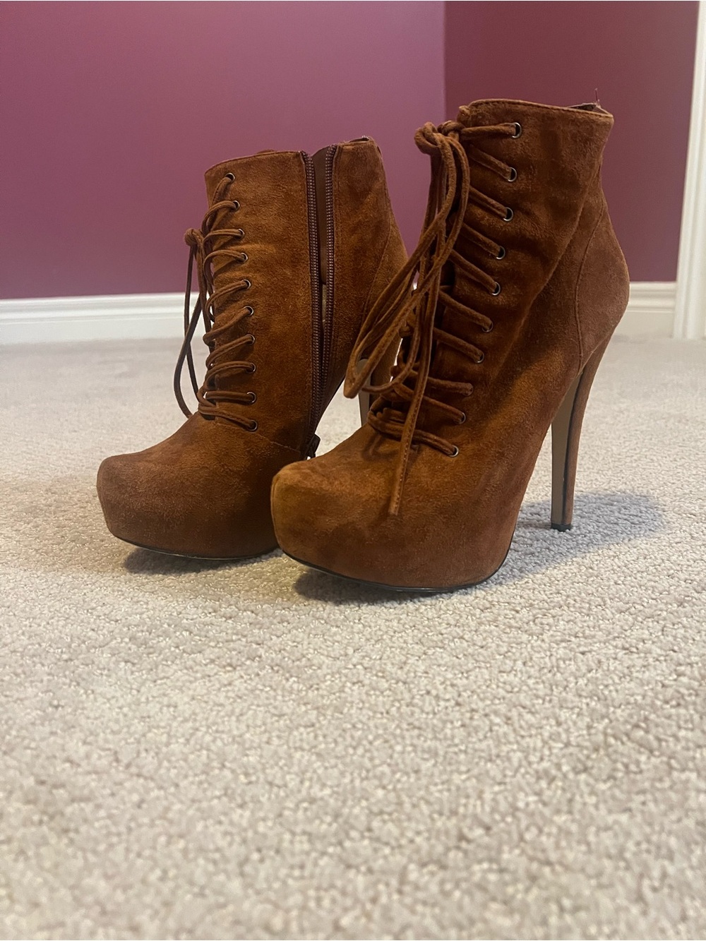 Aldo Brown Suede Lace-Up Platform Ankle Boots